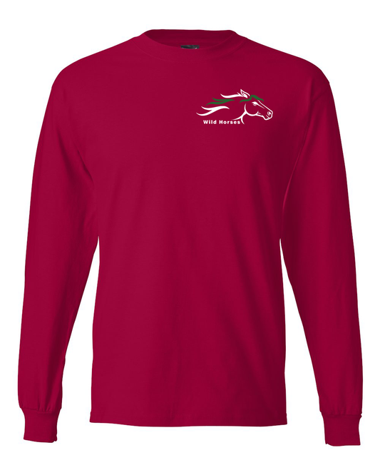 Deep Red Wild Horses 100% Quality Cotton Long Sleeve