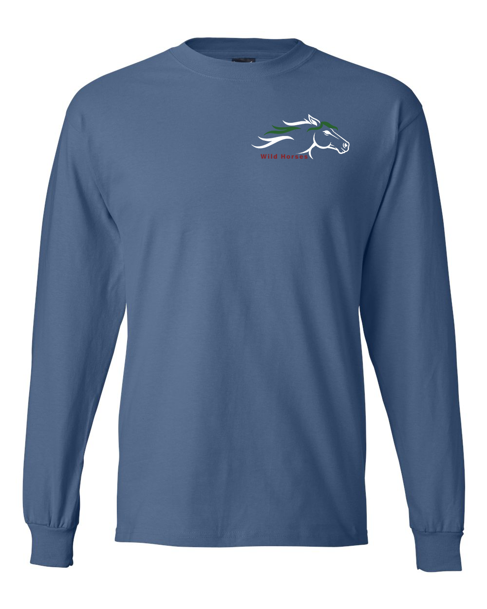 Denim Blue Wild Horses 100% Quality Cotton Long Sleeve