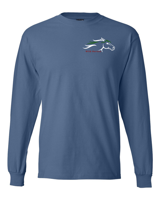 Denim Blue Wild Horses 100% Quality Cotton Long Sleeve