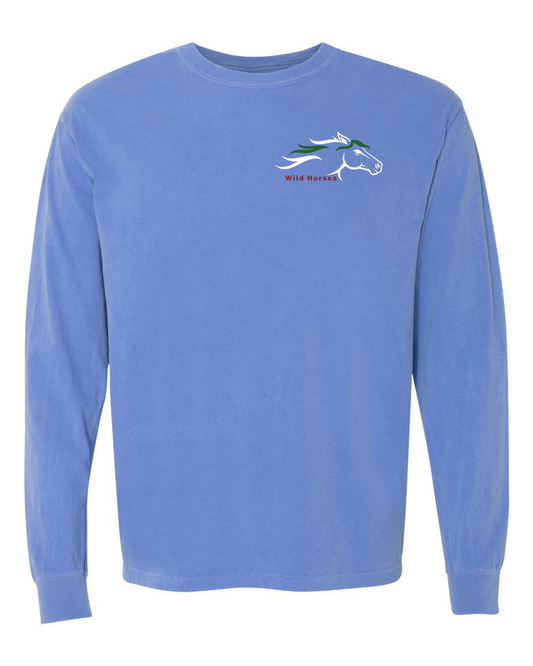 Flo Blue Wild Horses 100% Quality Cotton Long Sleeve