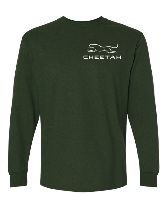 Forest Green Cheetah 100% Quality Cotton Long Sleeve (Left Chest)