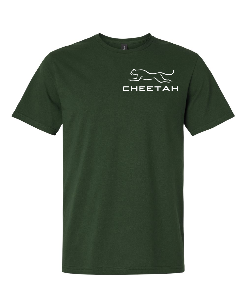 Forest Green Cheetah 100% Quality Cotton Short Sleeve (Left Chest)