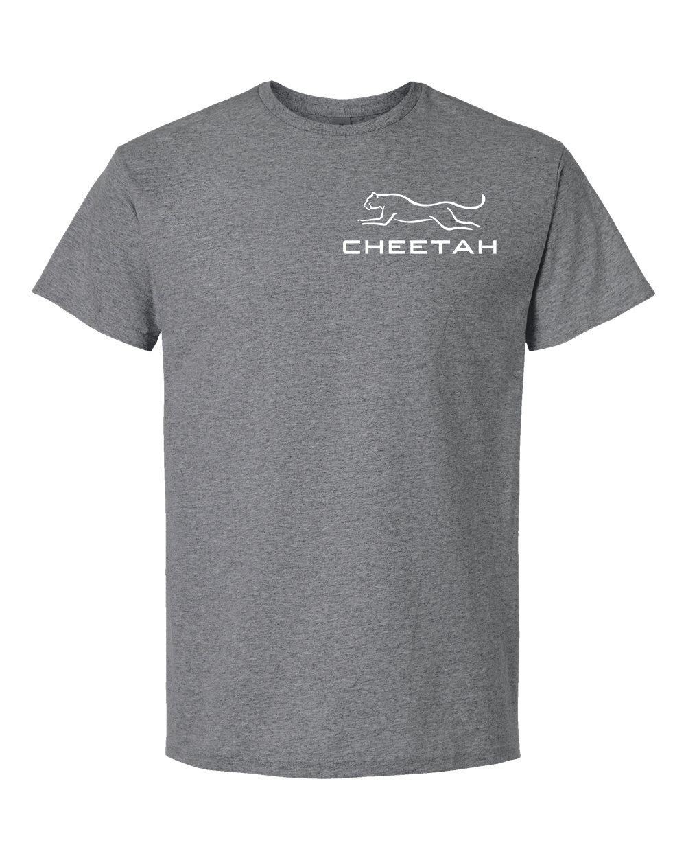 Graphite Heather Cheetah 100% Quality Cotton Short Sleeve (Left Chest)