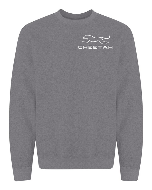 Graphite Heather Cheetah 100% Quality Cotton Crewneck Sweatshirt (Left Chest)