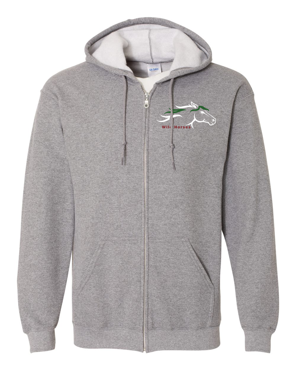 Graphite Heather Wild Horses 100% Quality Cotton Full-Zip Hoodie