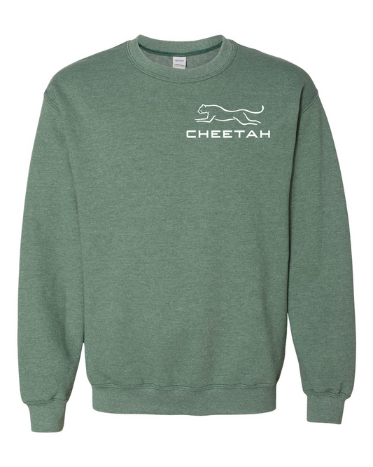 Heather Dark Green Cheetah 100% Quality Cotton Crewneck Sweatshirt (Left Chest)