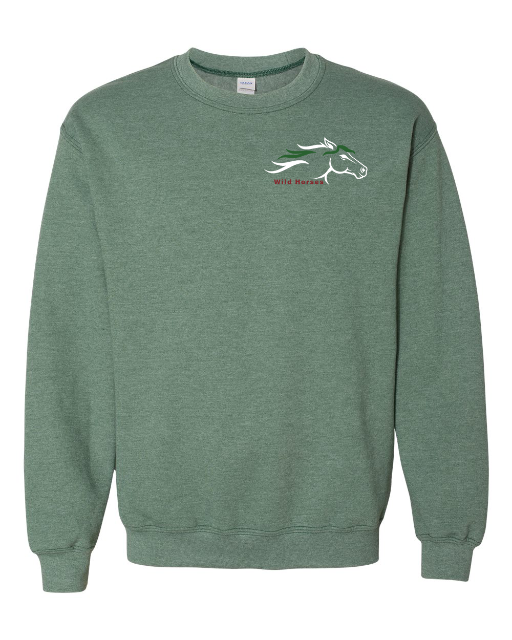 Heather Dark Green Wild Horses 100% Quality Cotton Crewneck Sweatshirt