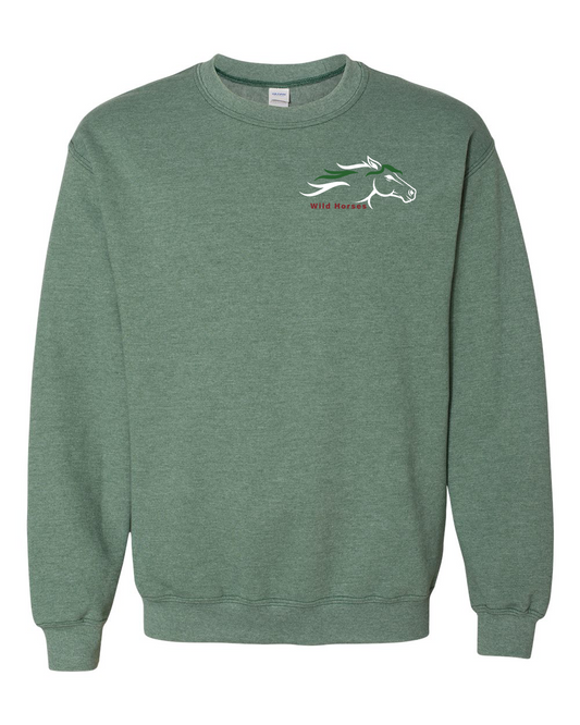 Heather Dark Green Wild Horses 100% Quality Cotton Crewneck Sweatshirt