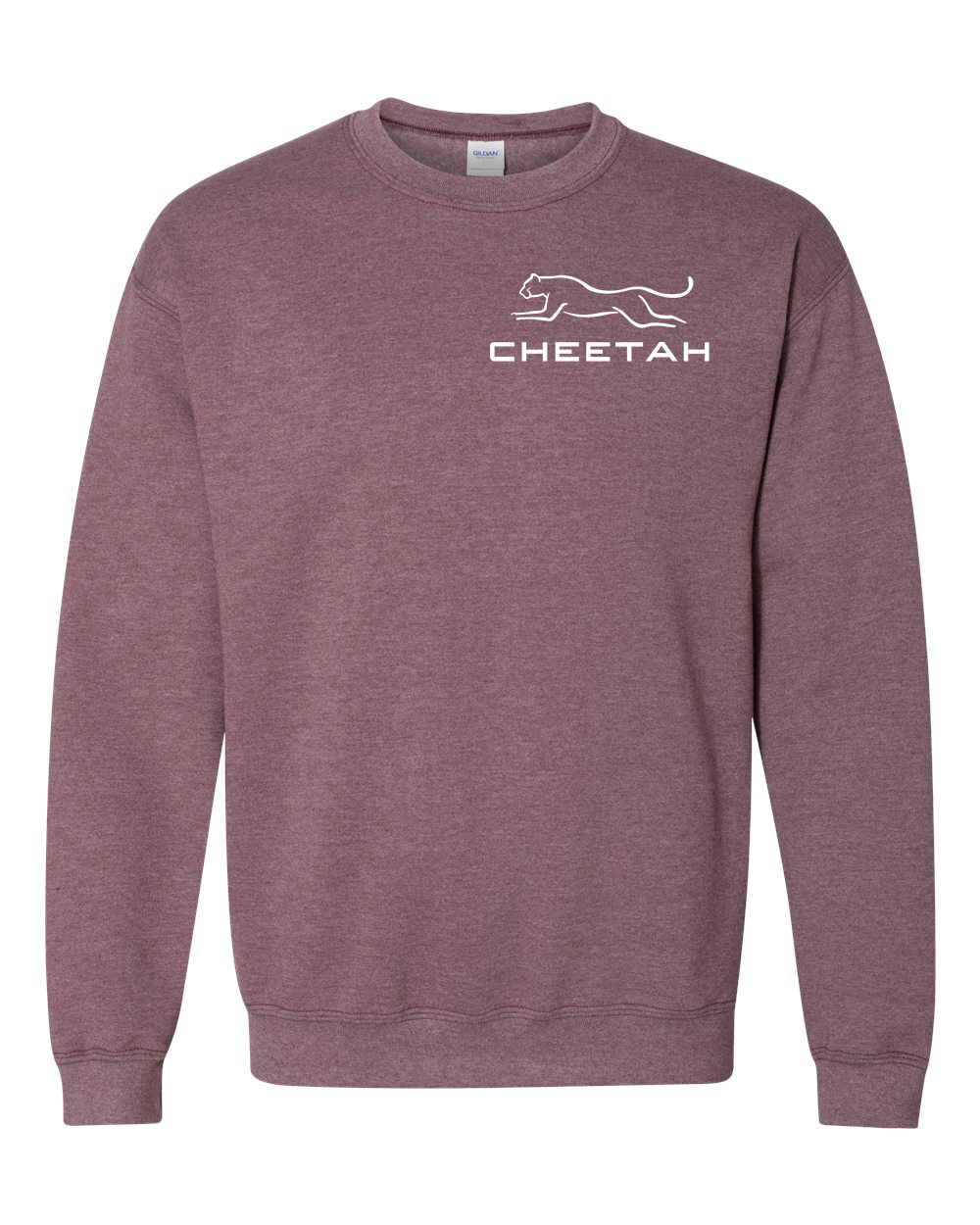 Heather Dark Maroon Cheetah 100% Quality Cotton Crewneck Sweatshirt (Left Chest)