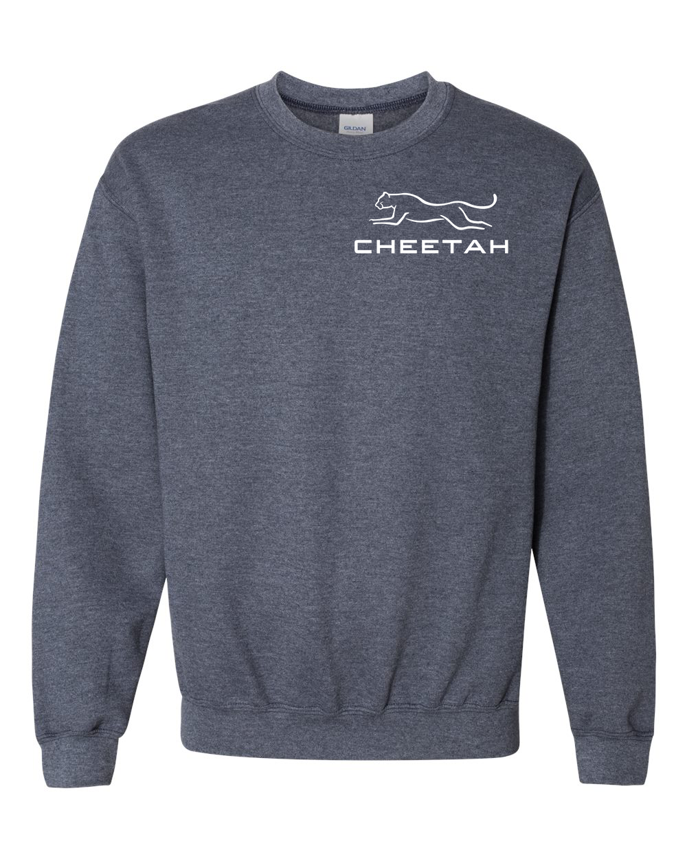 Heather Dark Navy Cheetah 100% Quality Cotton Crewneck Sweatshirt (Left Chest)