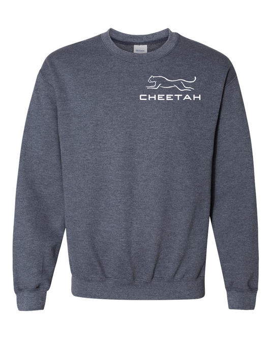 Heather Dark Navy Cheetah 100% Quality Cotton Crewneck Sweatshirt (Left Chest)