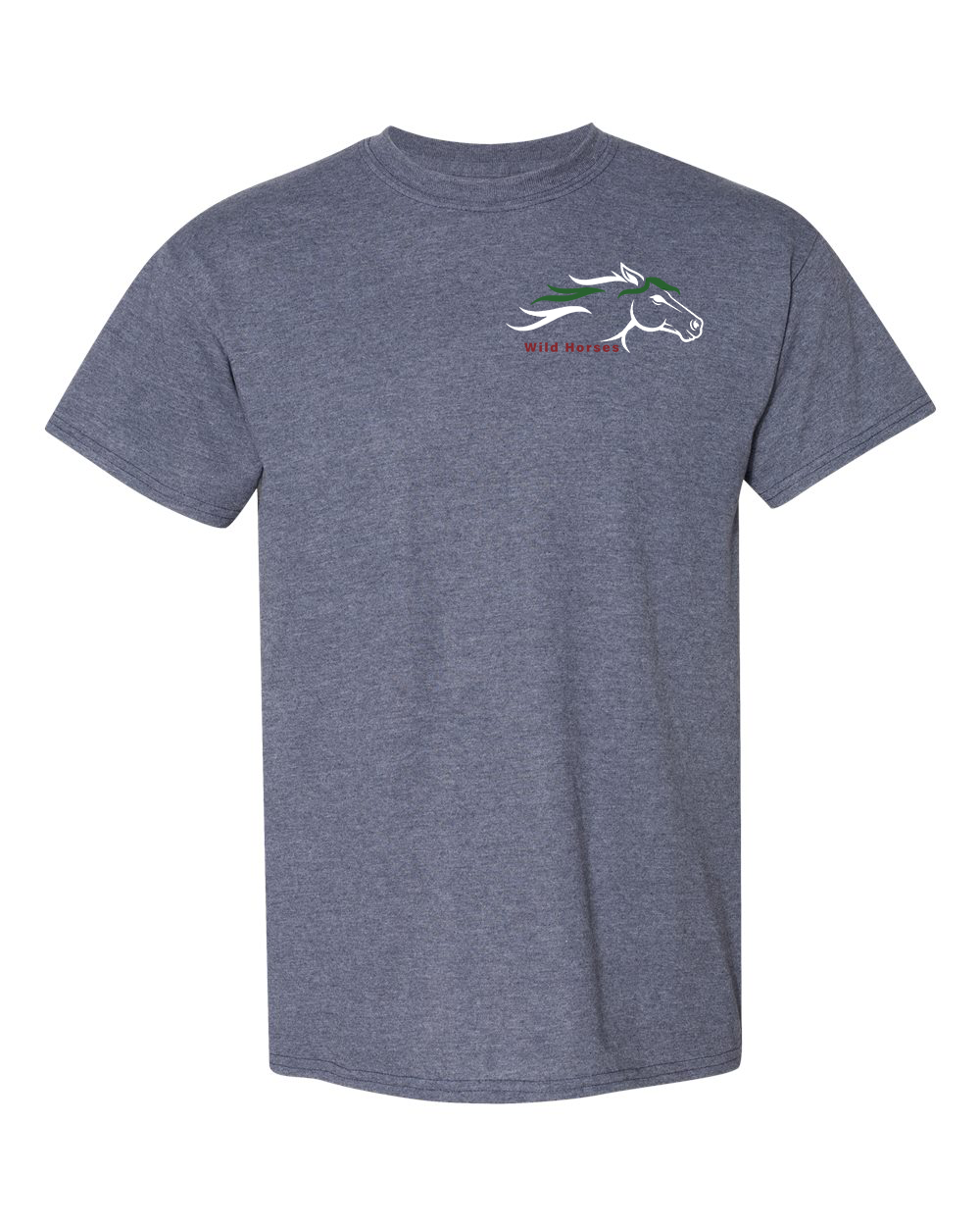Heather Dark Navy Wild Horses 100% Quality Cotton Short Sleeve