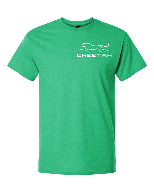 Heather Irish Green Cheetah 100% Quality Cotton Short Sleeve (Left Chest)