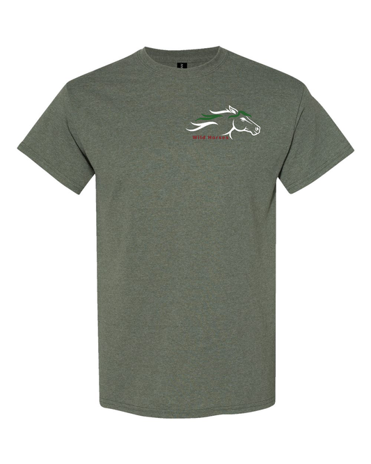 Heather Military Green Wild Horses 100% Quality Cotton Short Sleeve