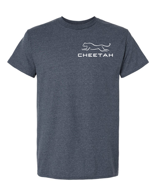 Heather Navy Cheetah 100% Quality Cotton Short Sleeve (Left Chest)
