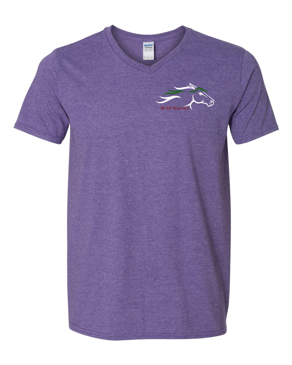 Heather Purple Wild Horses 100% Quality Cotton V-Neck Short Sleeve
