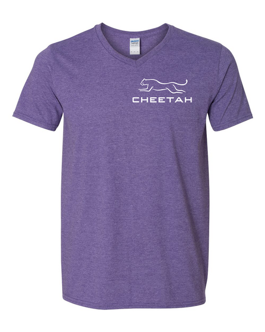 Heather Purple Cheetah 100% Quality Cotton V-Neck Short Sleeve