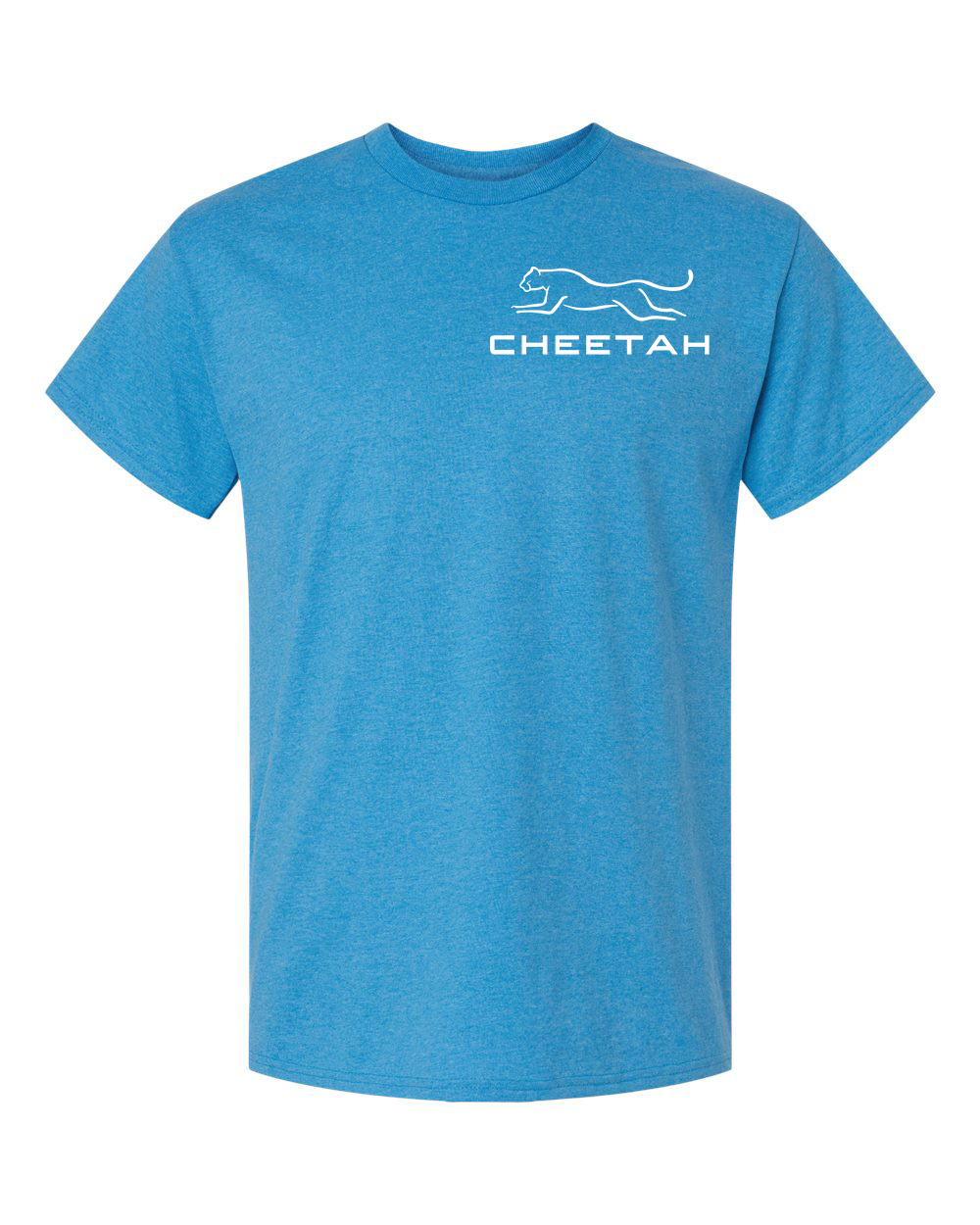 Heather Sapphire Cheetah 100% Quality Cotton Short Sleeve (Left Chest)
