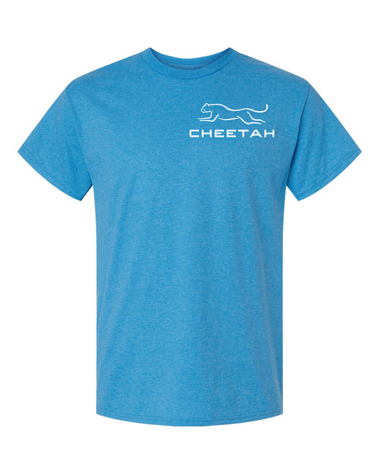 Heather Sapphire Cheetah 100% Quality Cotton Short Sleeve (Left Chest)