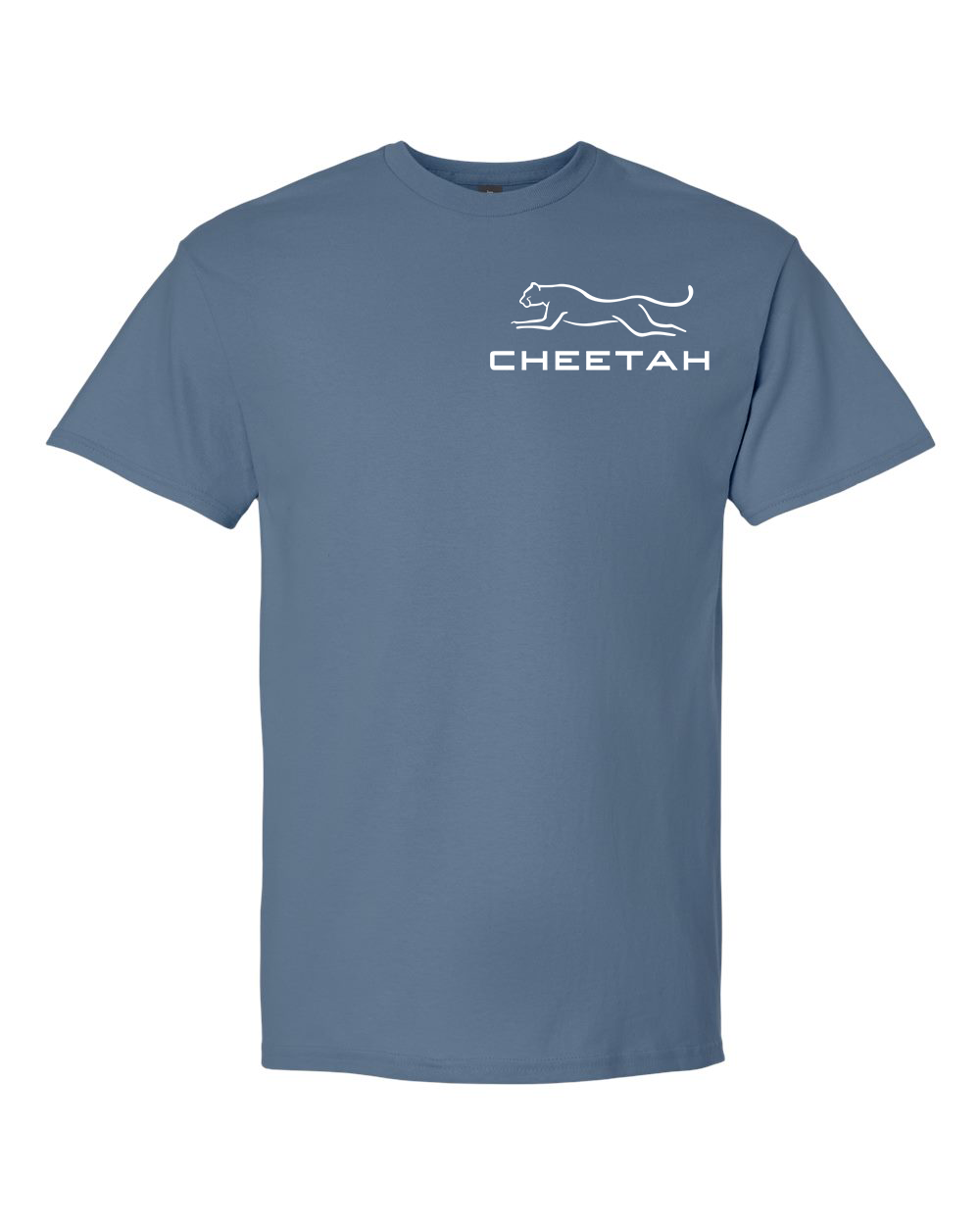 Indigo Blue Cheetah 100% Quality Cotton Short Sleeve (Left Chest)