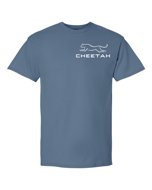 Indigo Blue Cheetah 100% Quality Cotton Short Sleeve (Left Chest)