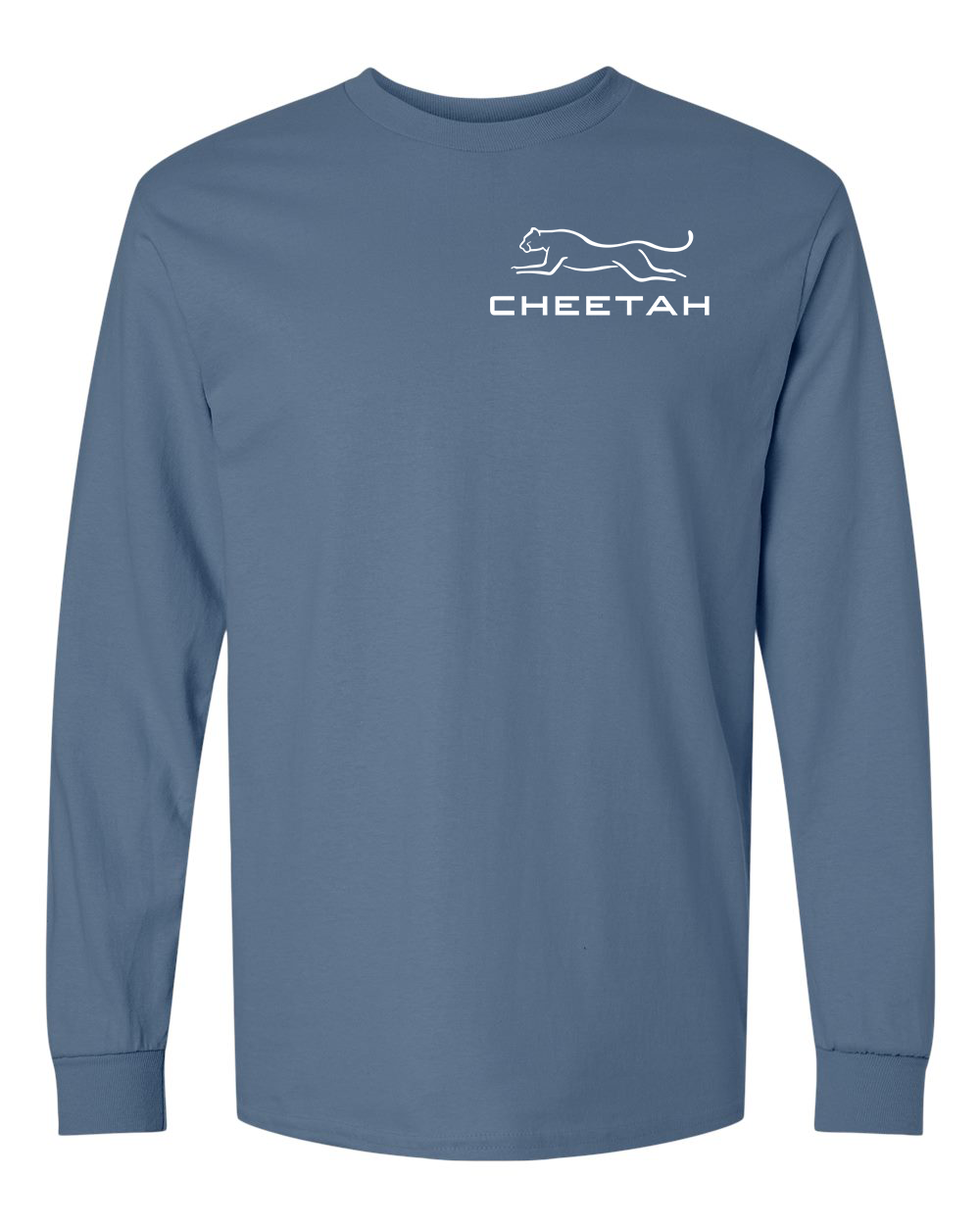 Indigo Blue Cheetah 100% Quality Cotton Long Sleeve (Left Chest)