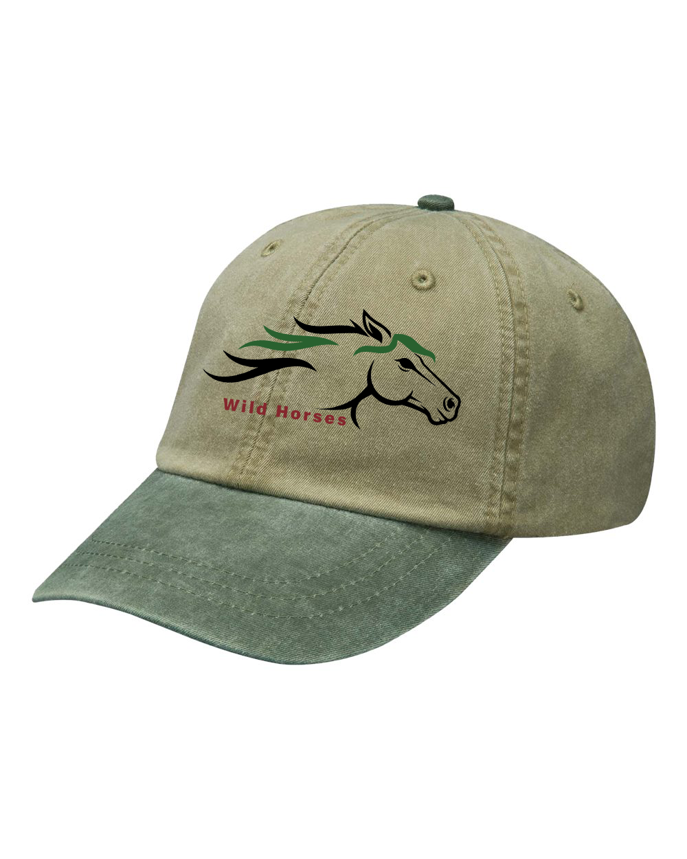 Khaki Spruce Green Wild Horses 100% Quality Cotton Cap