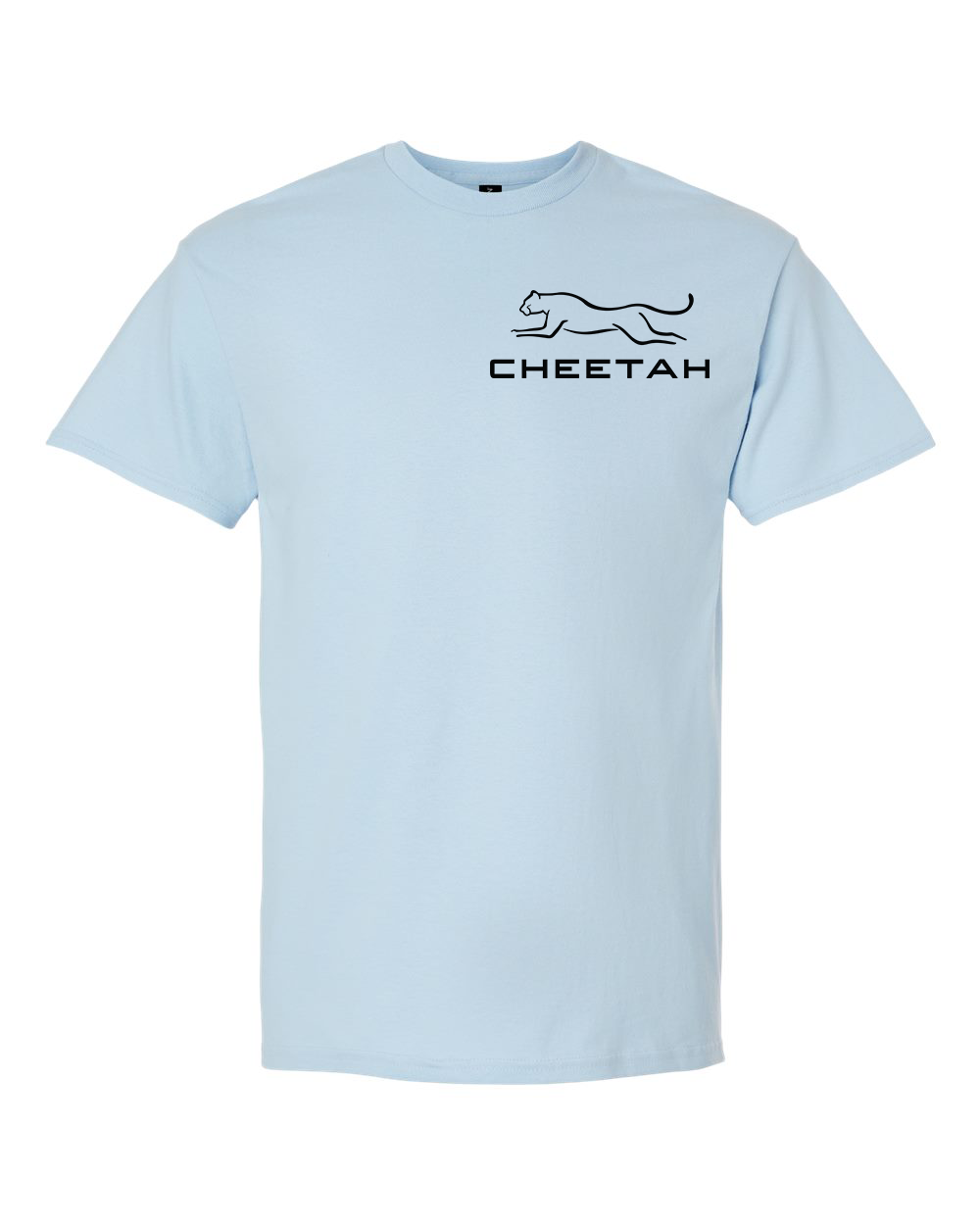 Light Blue Cheetah 100% Quality Cotton Short Sleeve (Left Chest)