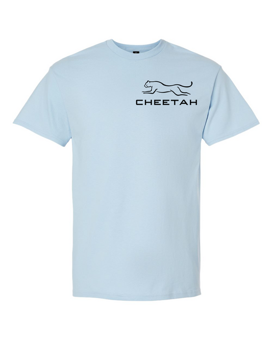 Light Blue Cheetah 100% Quality Cotton Short Sleeve (Left Chest)