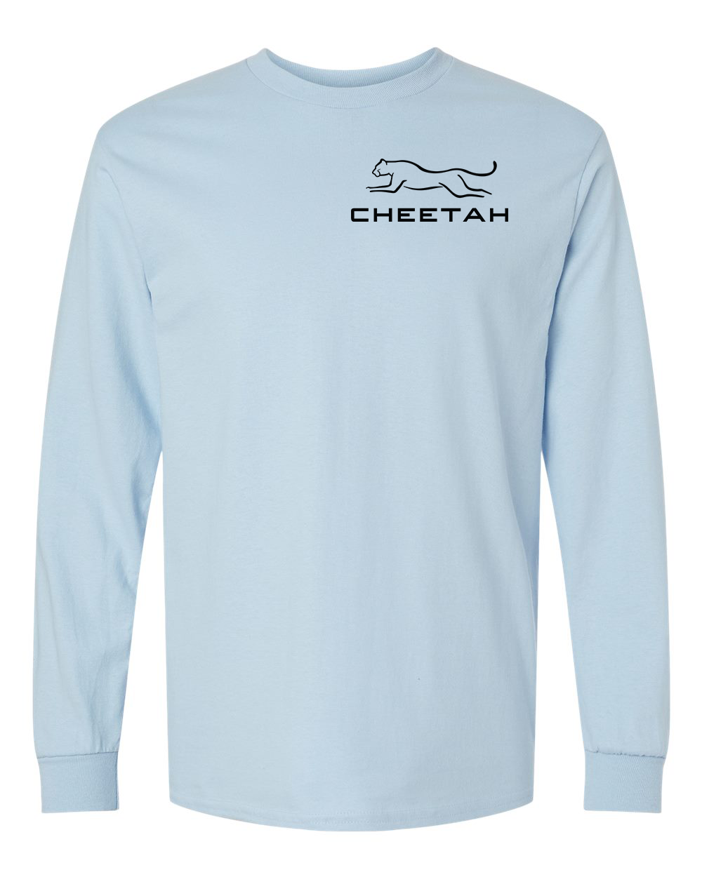 Light Blue Cheetah 100% Quality Cotton Long Sleeve (Left Chest)