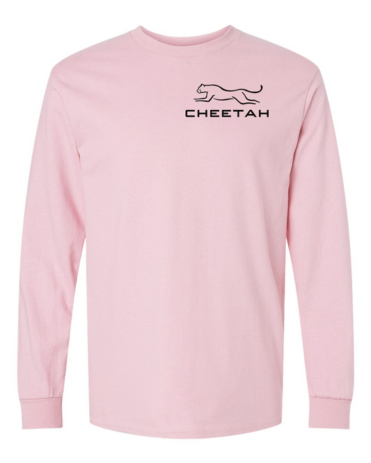 Light Pink Cheetah 100% Quality Cotton Long Sleeve (Left Chest)