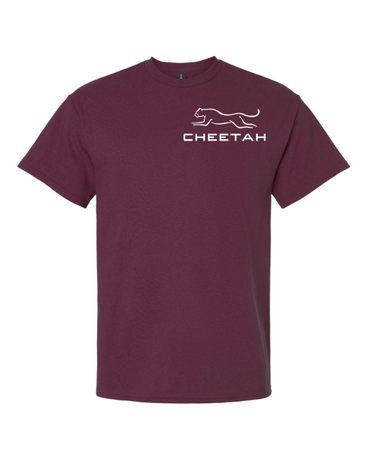 Maroon Cheetah 100% Quality Cotton Short Sleeve (Left Chest)