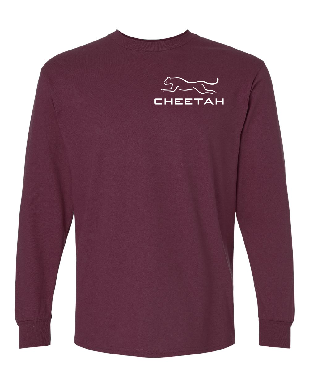 Maroon Cheetah 100% Quality Cotton Long Sleeve (Left Chest)