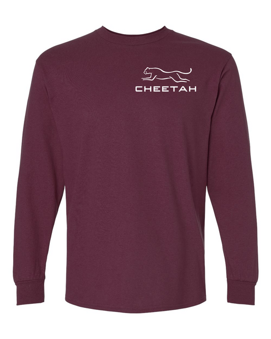 Maroon Cheetah 100% Quality Cotton Long Sleeve (Left Chest)