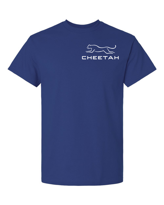 Metro Blue Cheetah 100% Quality Cotton Short Sleeve (Left Chest)