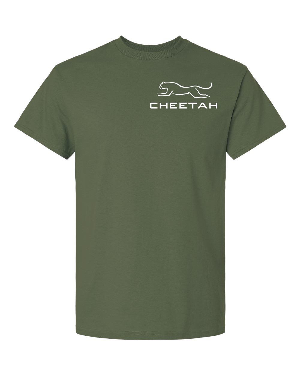 Military Green Cheetah 100% Quality Cotton Short Sleeve (Left Chest)
