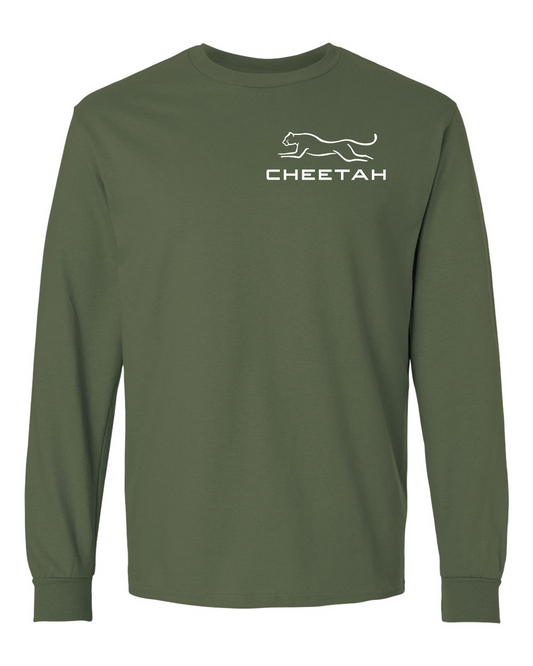 Military Green Cheetah 100% Quality Cotton Long Sleeve (Left Chest)