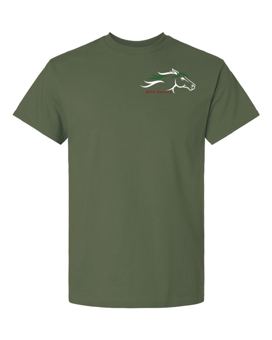 Military Green Wild Horses 100% Quality Cotton Short Sleeve