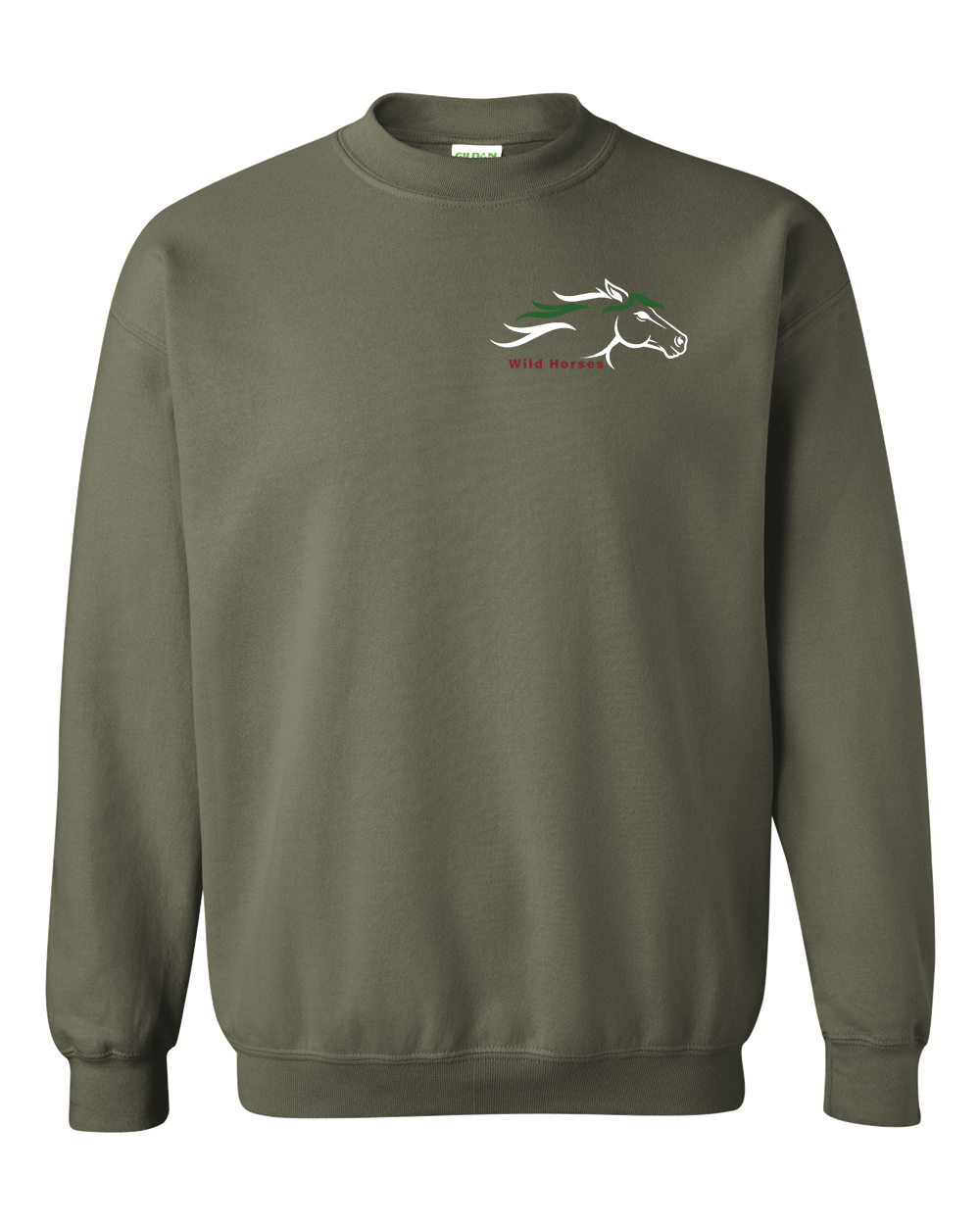 Military Green Wild Horses 100% Quality Cotton Crewneck Sweatshirt