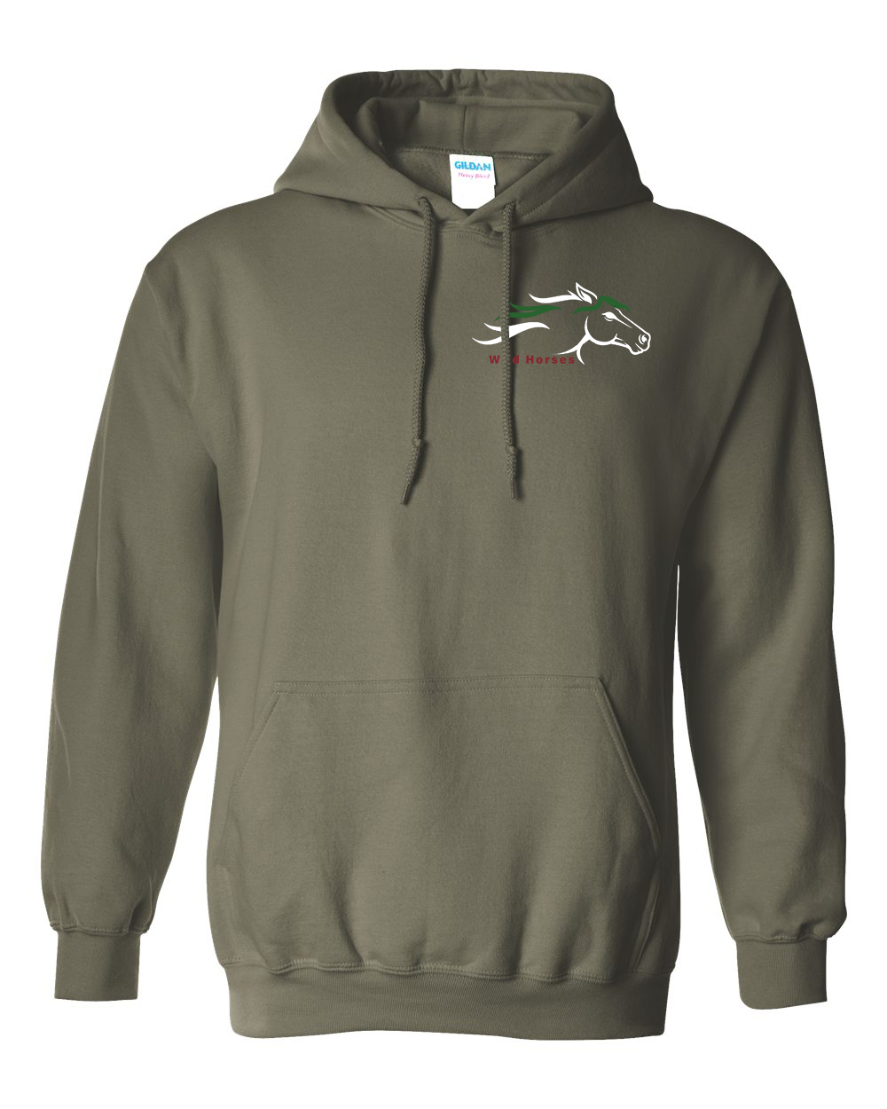 Military Green Wild Horses 100% Quality Cotton Hoodie