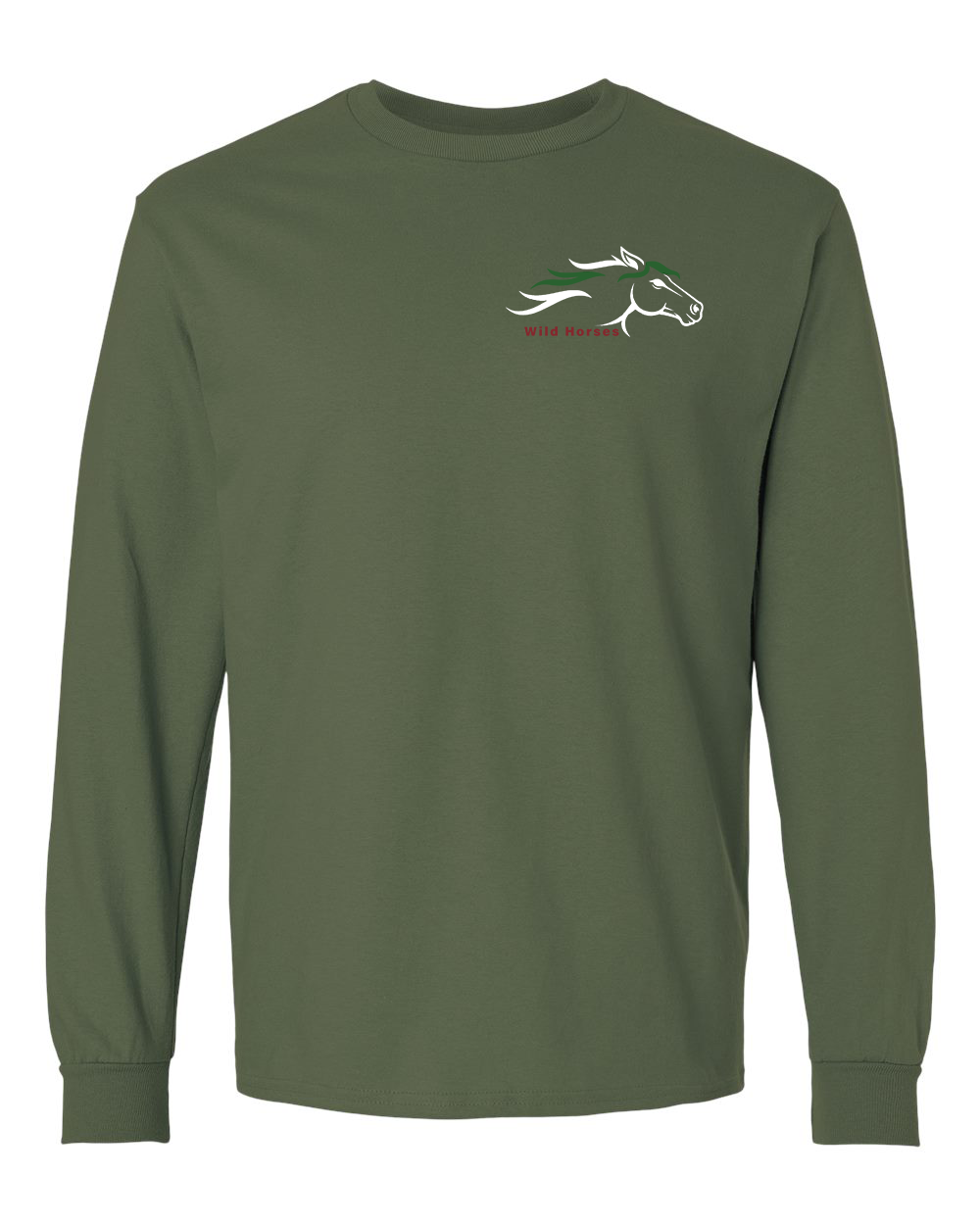 Military Green Wild Horses 100% Quality Cotton Long Sleeve
