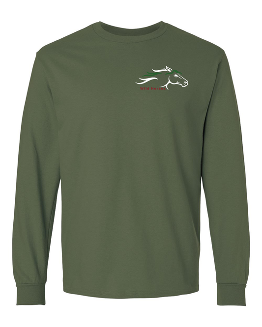 Military Green Wild Horses 100% Quality Cotton Long Sleeve
