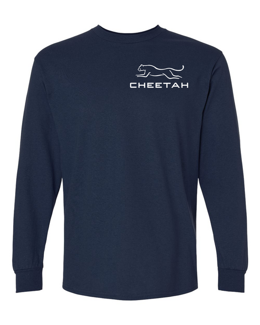 Navy Cheetah 100% Quality Cotton Long Sleeve (Left Chest)