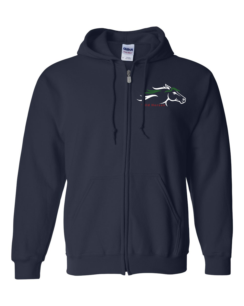 Navy Wild Horses 100% Quality Cotton Full-Zip Hoodie