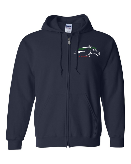 Navy Wild Horses 100% Quality Cotton Full-Zip Hoodie