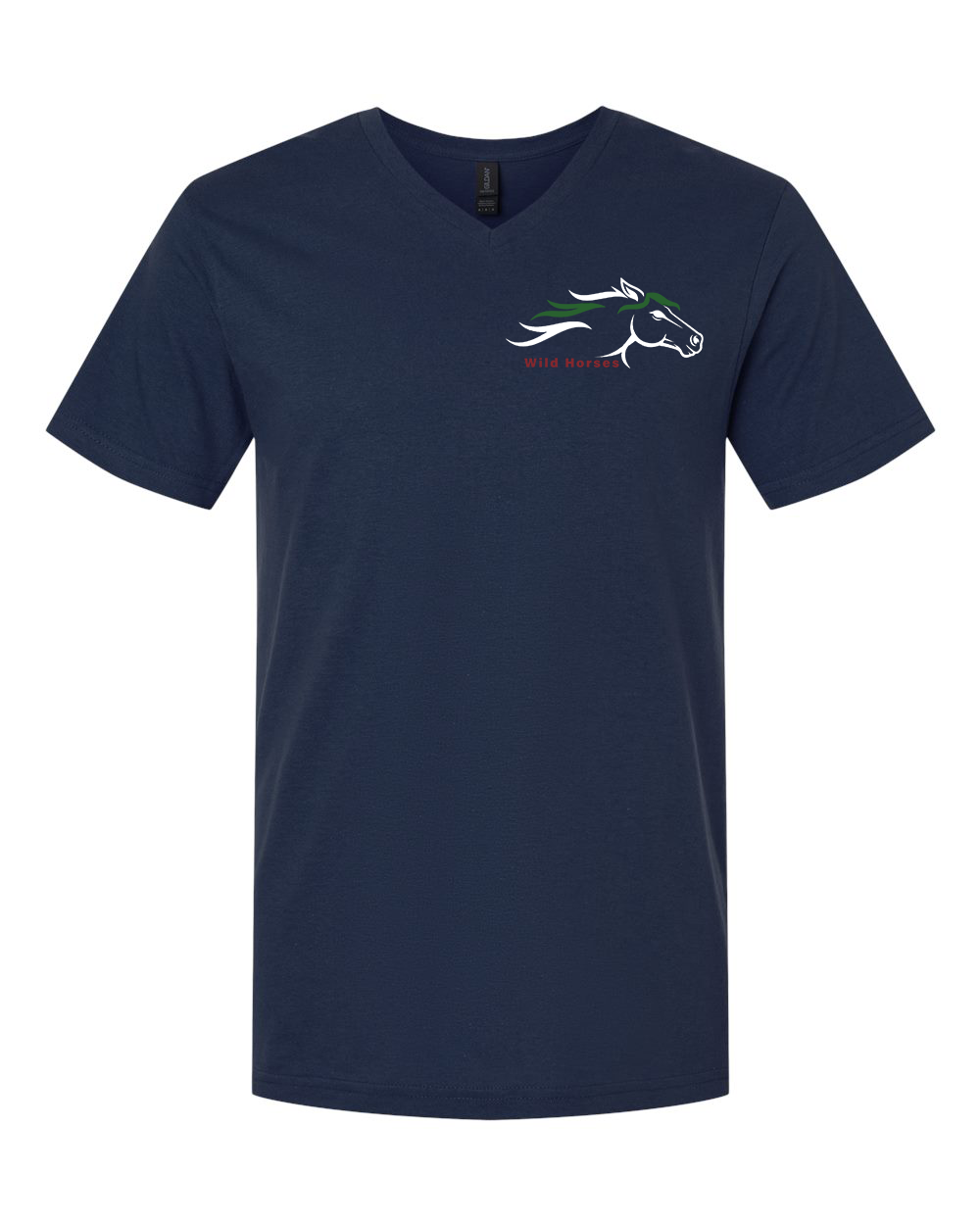 Navy Wild Horses 100% Quality Cotton V-Neck Short Sleeve