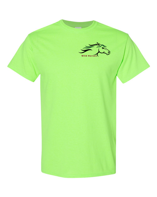 Neon Green Wild Horses 100% Quality Cotton Short Sleeve