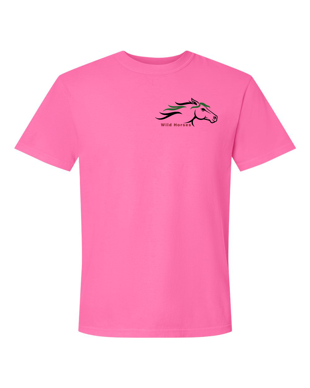 Neon Pink Wild Horses 100% Quality Cotton Short Sleeve