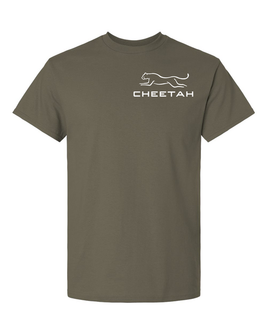 Olive Cheetah 100% Quality Cotton Short Sleeve (Left Chest)