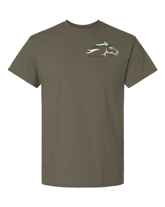 Olive Wild Horses 100% Quality Cotton Short Sleeve